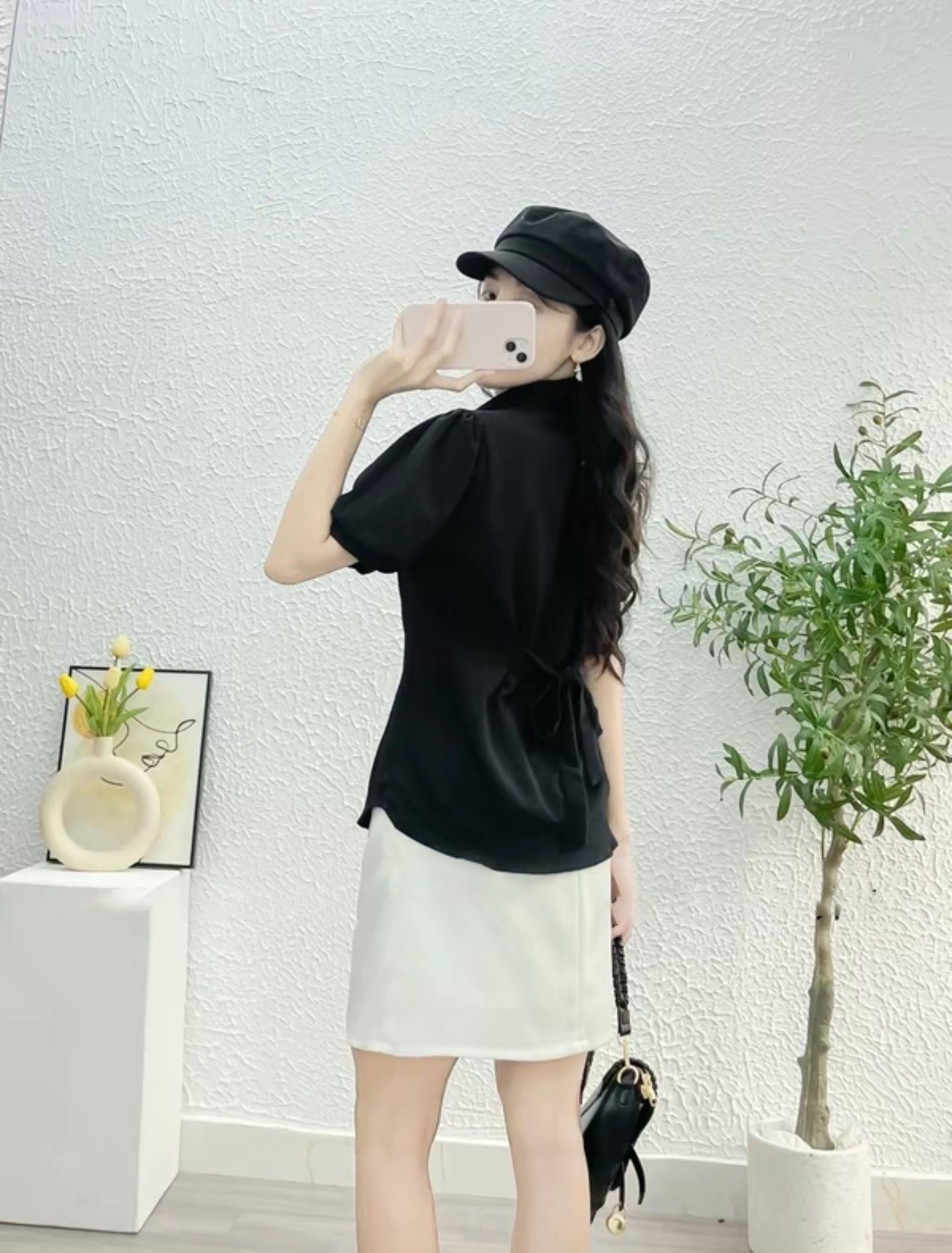 Áo sơ mi NU Tay Phồng Cột Nơ Sau Mẫu mới