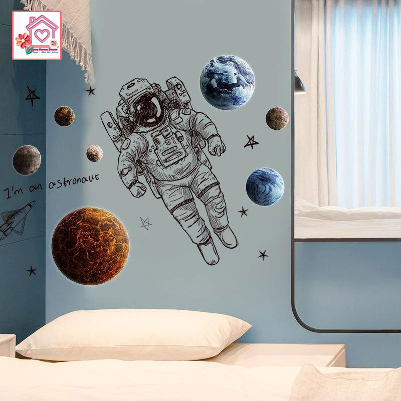 Decal dán tường Vũ trụ Phi hành gia XL8335 bé trai bé gái trang trí tường phòng khách phòng ngủ - Sticker - Miếng dán tường - Hình dán