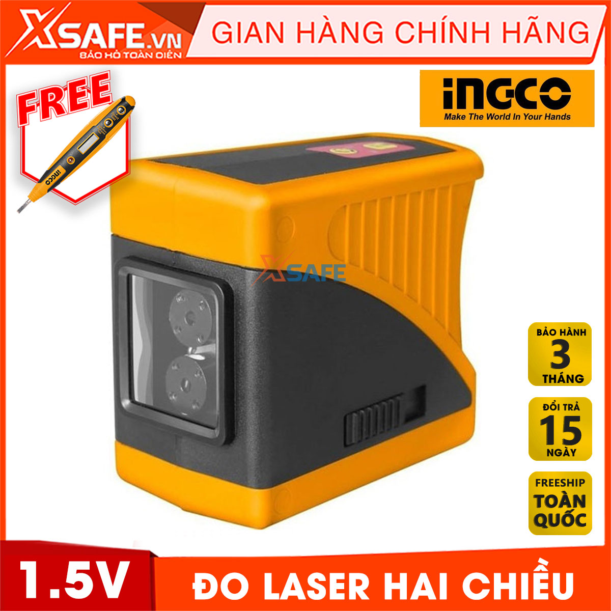 Gauge laser building ingco HLL156501 measurement function two-way. Gauge laser ingco has accurate measuring plane, Road flat 1,5mm at 5 m, time Measurement smaller 4S, genuine warranty 3 month-product genuine xsafe