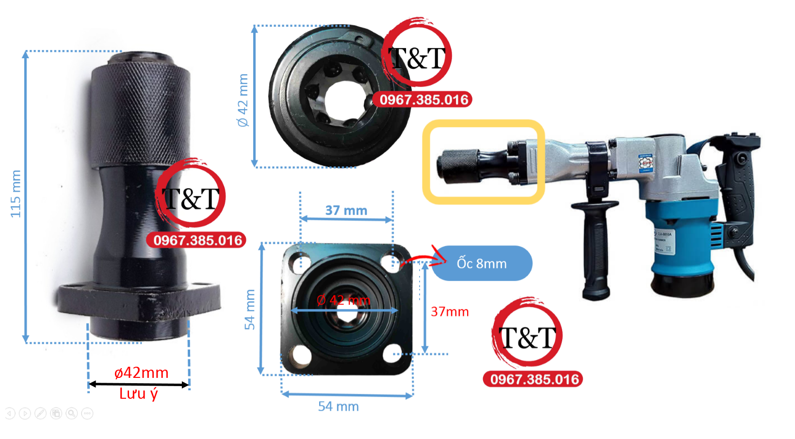 Nòng đục bê tông 0840 , nòng máy đục 17 ly 0840 4 ốc gắn đầu bi phi 42