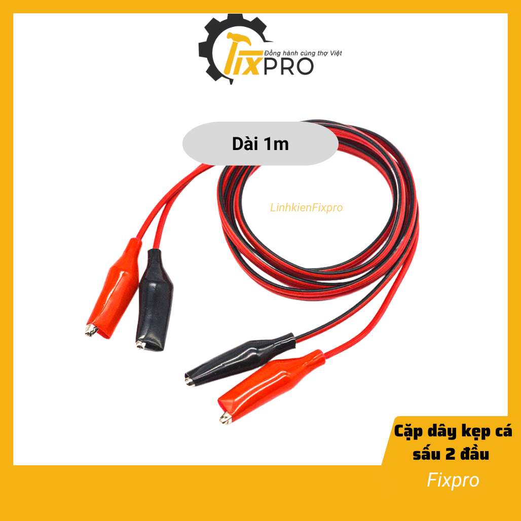 Cặp dây kẹp cá sấu 2 đầu đỏ đen loại vừa (dài 1m) - Fixpro