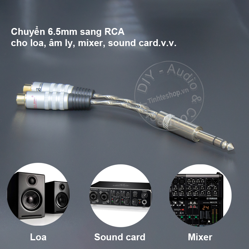 Jack 6 ly stereo sang 2 AV chuyển âm thanh từ Mixer Sound card DAC sang Loa - 6.5mm TRS ra 2 RCA cái