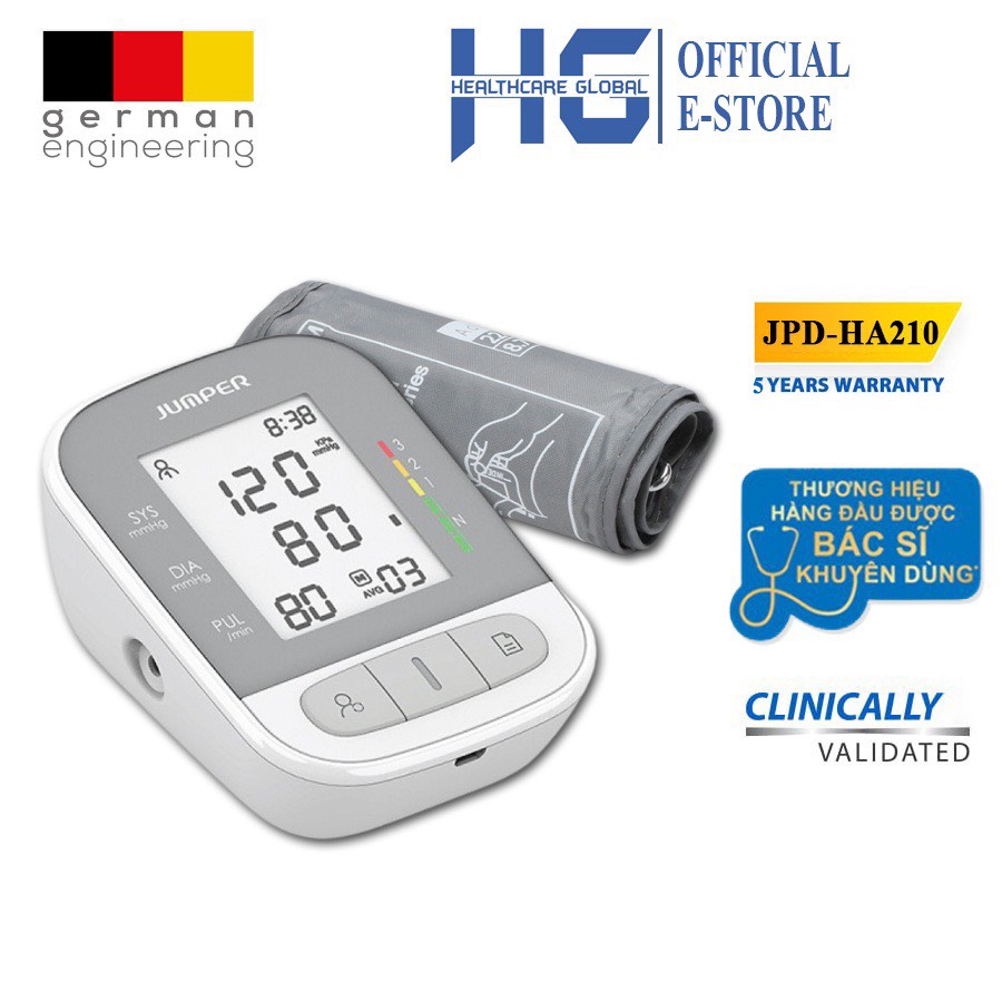 Máy đo huyết áp bắp tay Jumper JPD-HA210 đo huyết áp điện tử bắp tay, hàng nhập khẩu Đức đo tại nhà dùng cho cá nhân đo bằng tay Tự động Chuẩn xác, cao cấp, may do huyet ap
