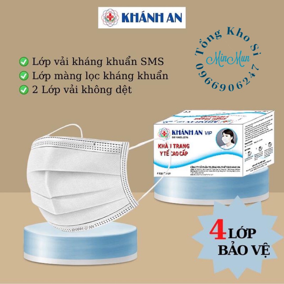 Hộp 50 cái khẩu trang y tế Khánh An 4 lớp kháng khuẩn cao cấp