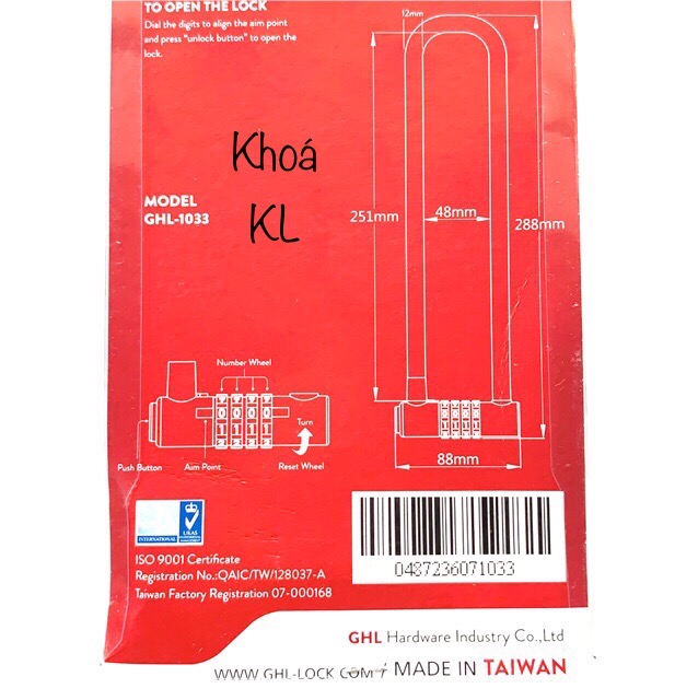 Ổ khoá số GHL càng dài hàng đài loan(chiều dài càng 248mm)