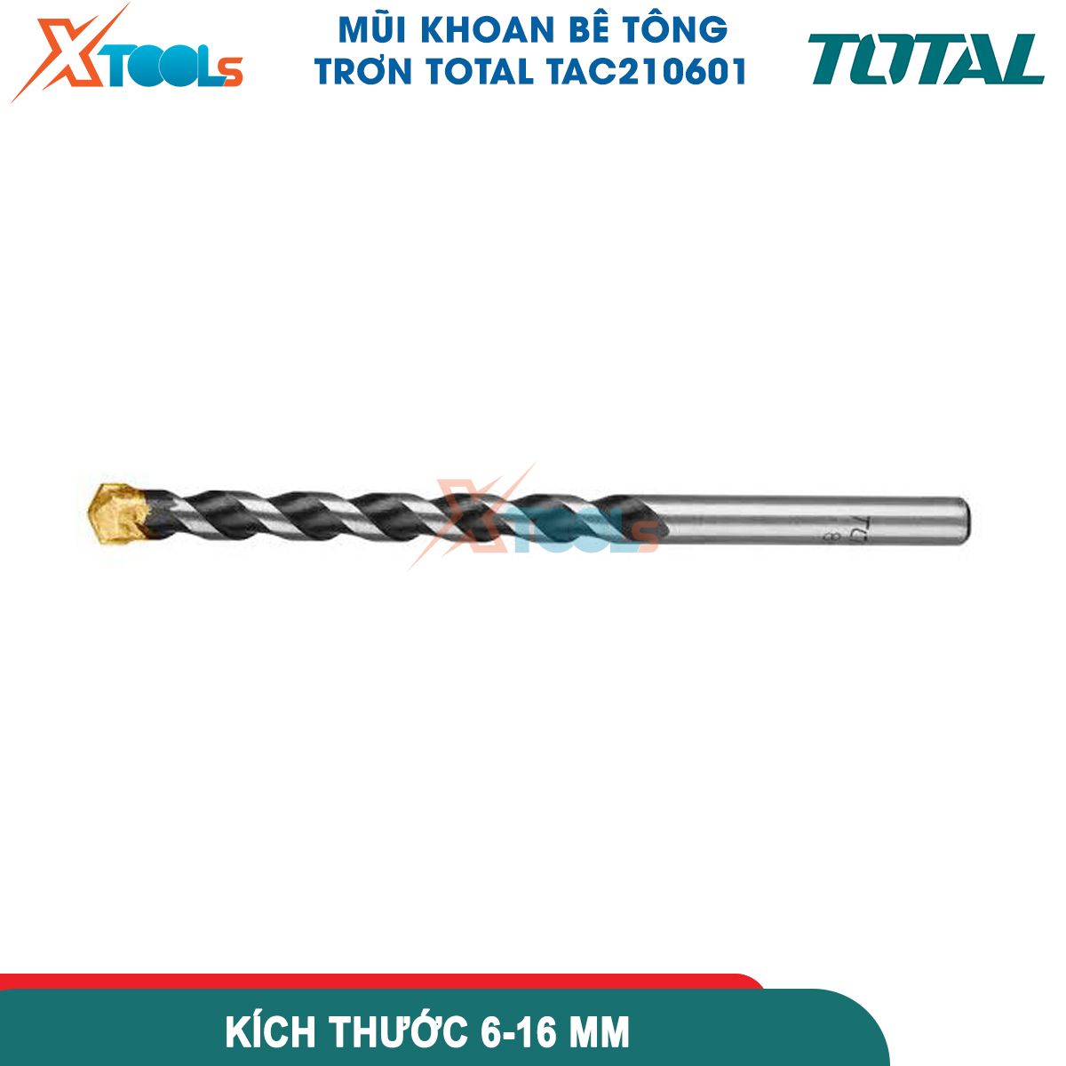 Mũi khoan bê tông trơn Total, chất liệu mũi khoan thép cao cấp, cứng, nhiều kích thước, Khoan tường, khoan bê tông hiệu quả XTOOLs