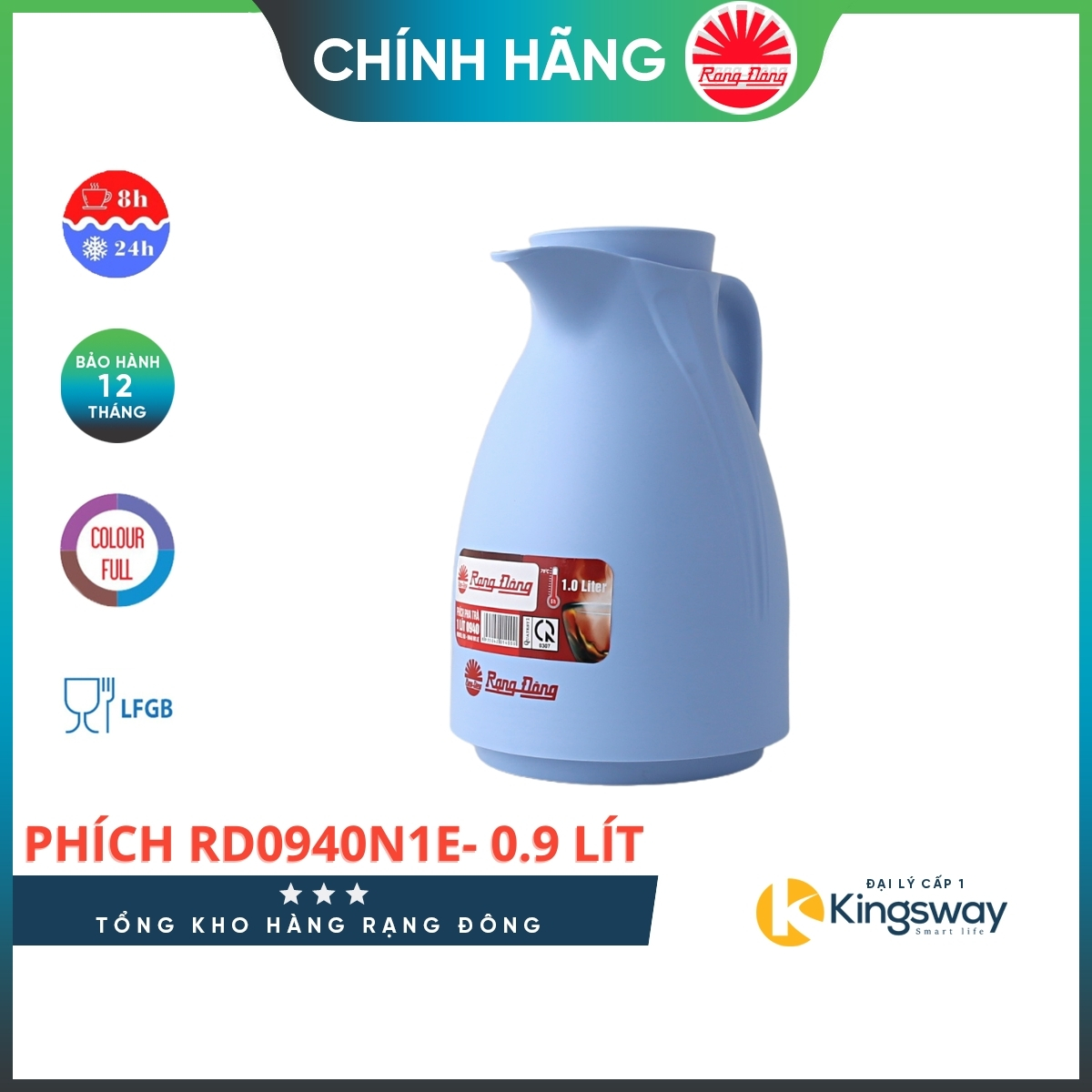 Phích Nước Rạng Đông Phích Pha Trà RD 0940 N1.E Dung Tích 0.9 Lít