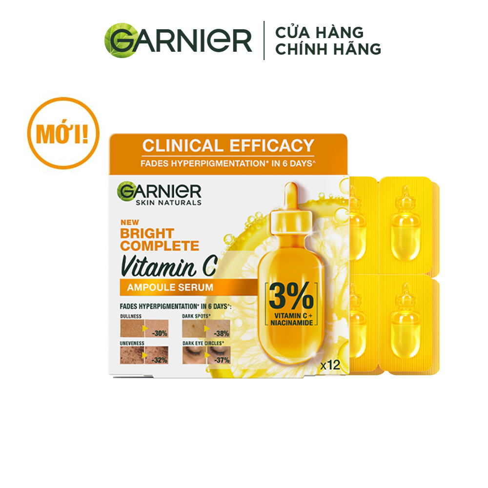 Dưỡng chất cô đặc làm mờ quầng thâm & thâm mụn Garnier Bright Complete VitaminC Ampoule Serum 1.5mlX12