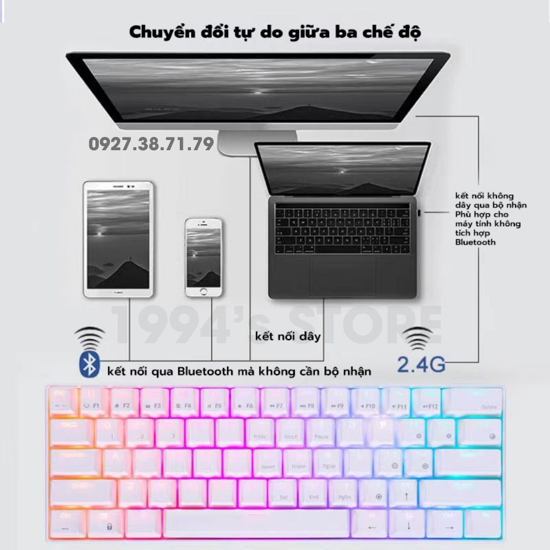 Bàn Phím Cơ RK61 Version 4.0 Limited HOTSWAP - Cáp Type C - Bluetooth 5.1 - Wireless 2.4G - Phần mềm Custom Led RGB