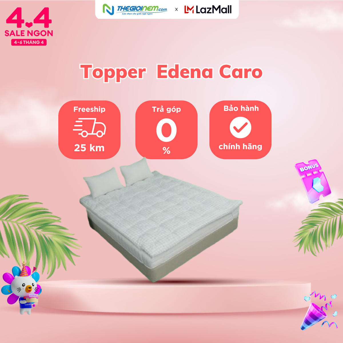 Topper Edena Caro, tấm làm mềm nệm, đa năng -Microsilk 100% - Độ dày 5cm