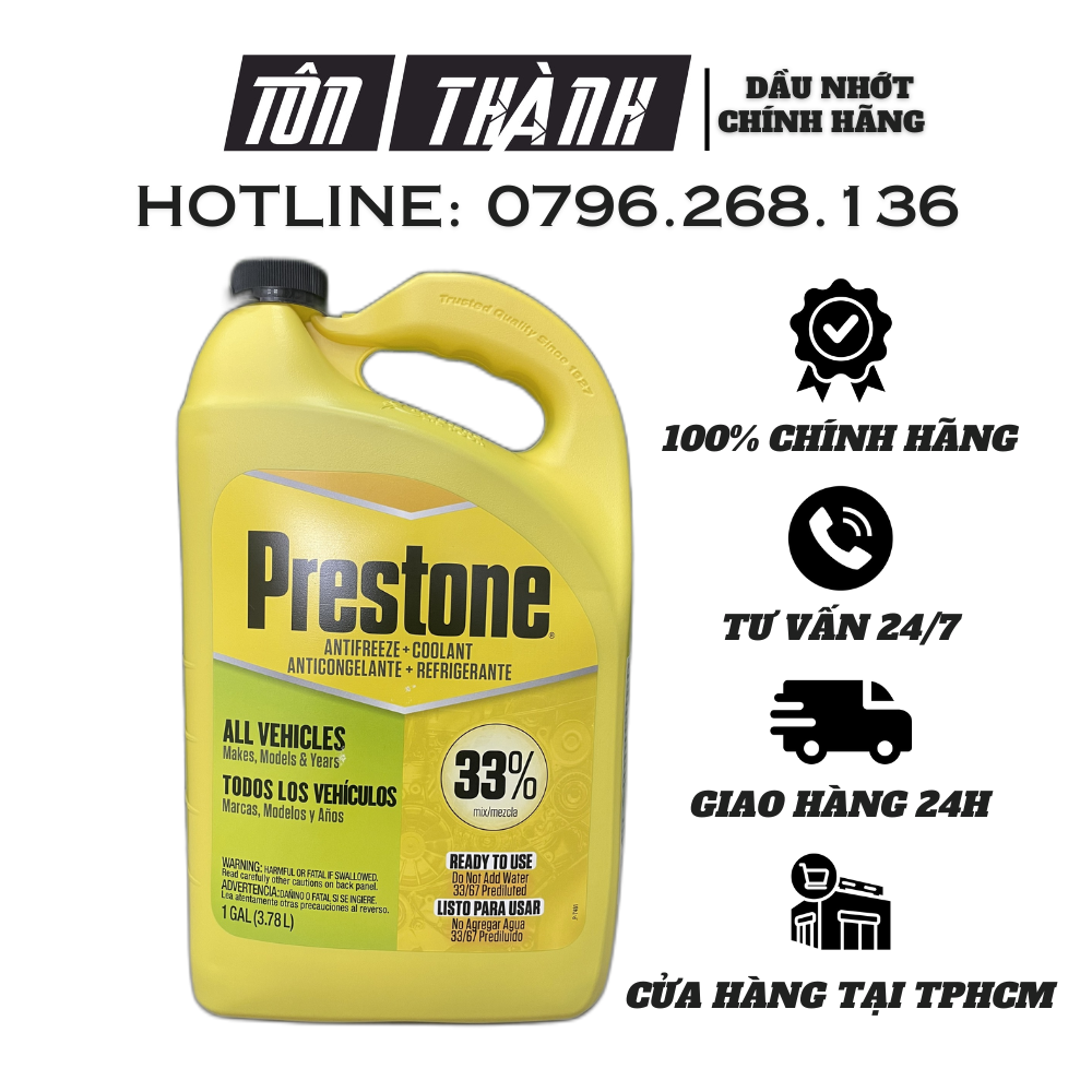 [ HÀNG CHÍNH HÃNG ] Nước Làm Mát Động Cơ Cao Cấp Prestone 33% Màu XANH (3.78 lít) - Nhập Khẩu USA