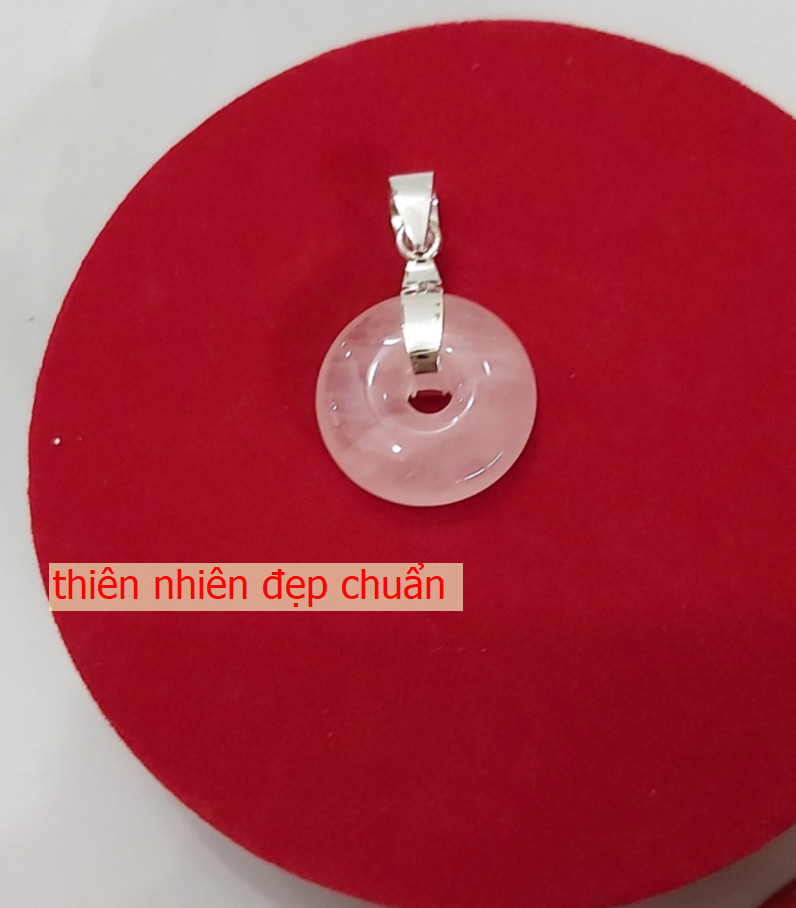 Mặt ngọc thạch anh hồng bọc bạc nguyên chất