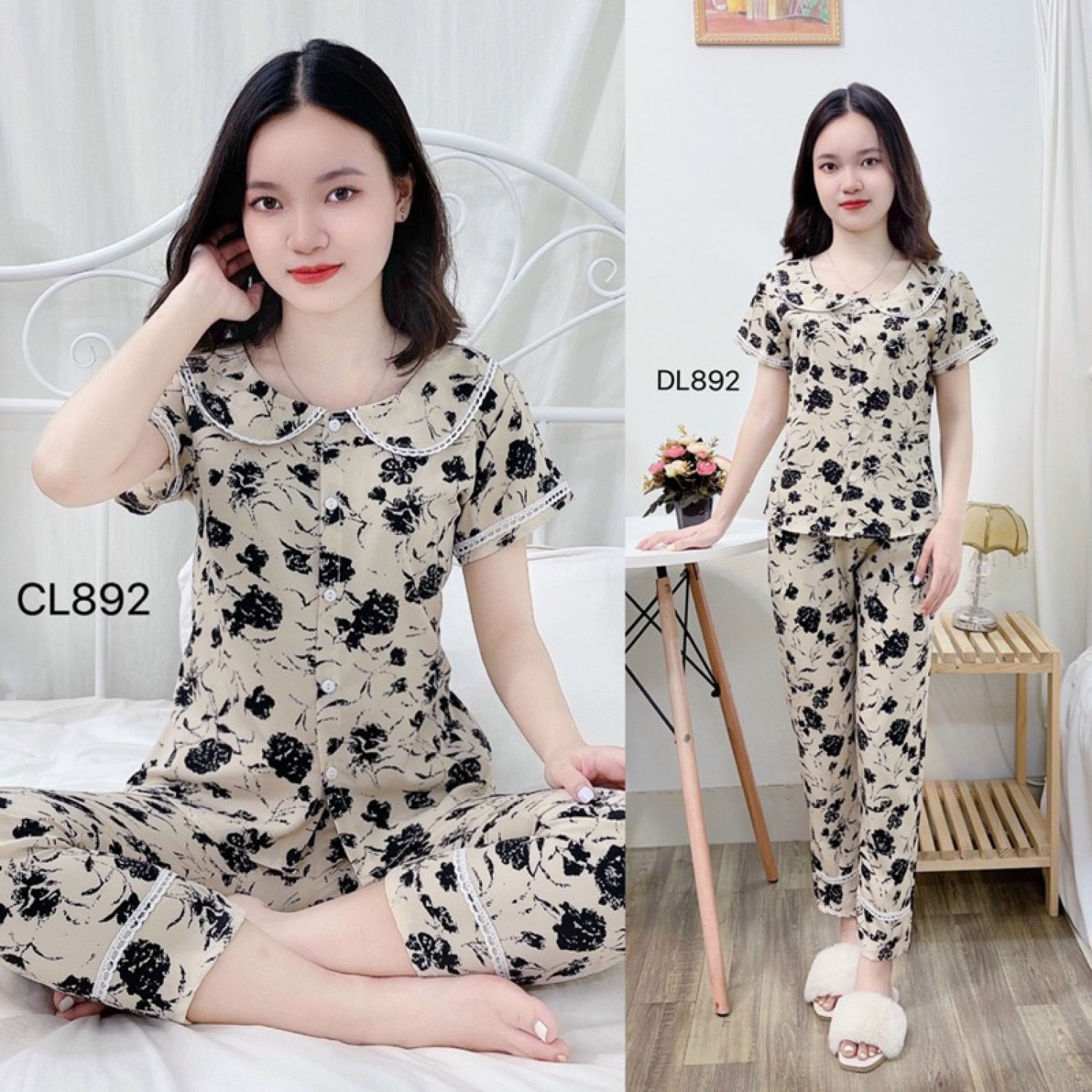BỘ PIZAMA CỘC TAY LỤA THÁI CAO CẤP CLOVER