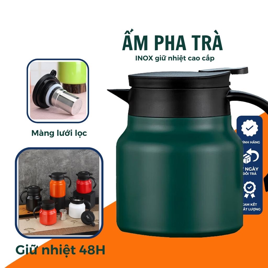 Ấm pha trà, cafe cao cấp có lưới lọc trà thiết kế đẹp tinh tế bằng thép không gỉ, dung tích 1000ml nhỏ gọn dễ dàng mang đi cắm trại, du lịch, picnic - Bình giữ nhiệt cao cấp đựng đồ uống