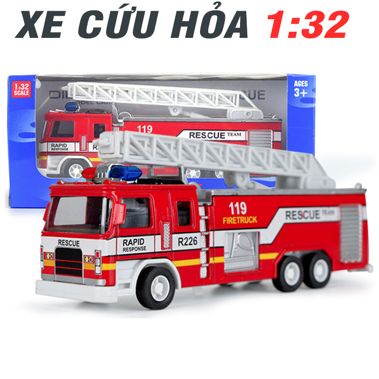 Đồ chơi trẻ em mô hình xe ô tô cứu hỏa mini bằng sắt có âm thanh và đèn