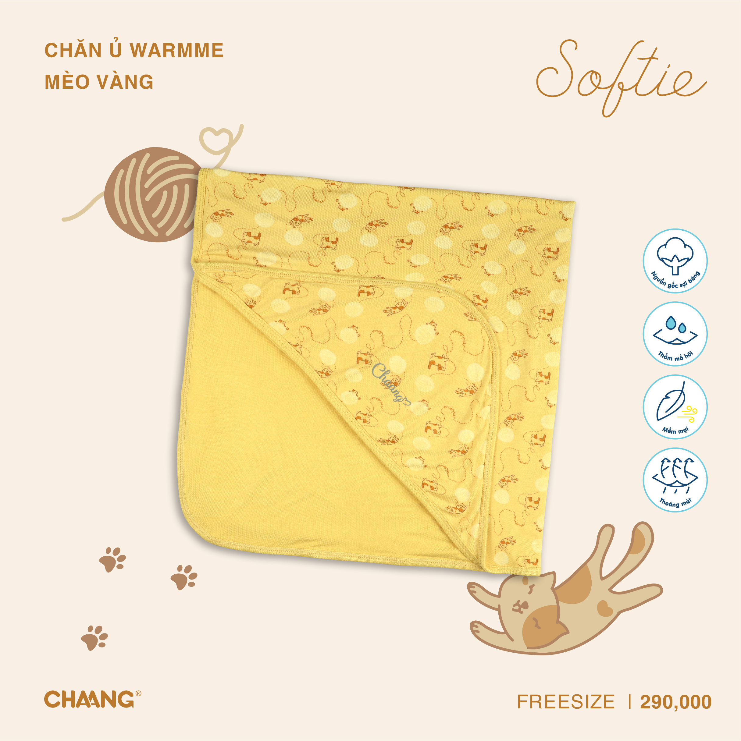 Chăn ủ warmme 80x90cm mèo chaang