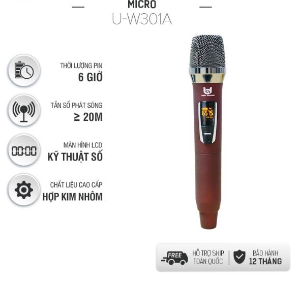 Combo 2 Micro Không Dây đa năng Best Sound UHF U-W301, Tần Số 50