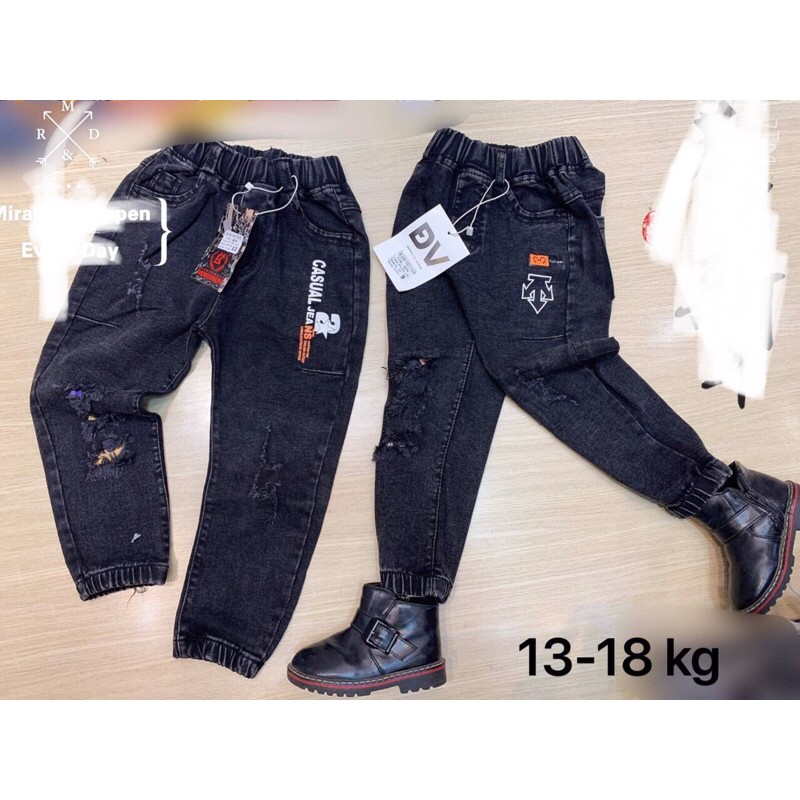 (Tổng Kho Sỉ Hy) - Quần Bò Jean Mềm ,Rách ,Bo Gấu Cho Bé (14-20Kg)