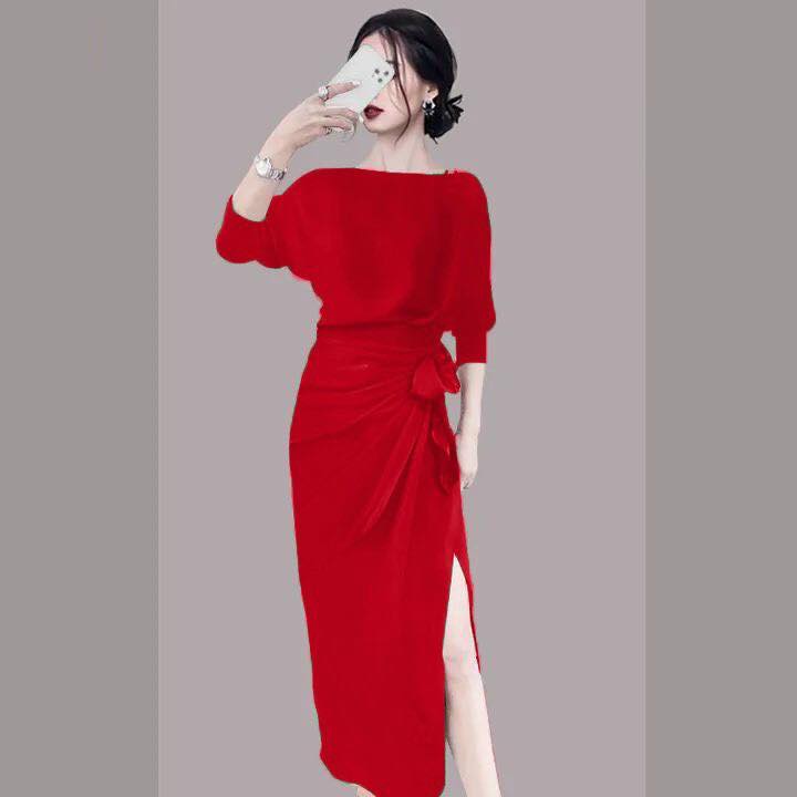 [HCM]Đầm cổ thuyền nơ sang trọng