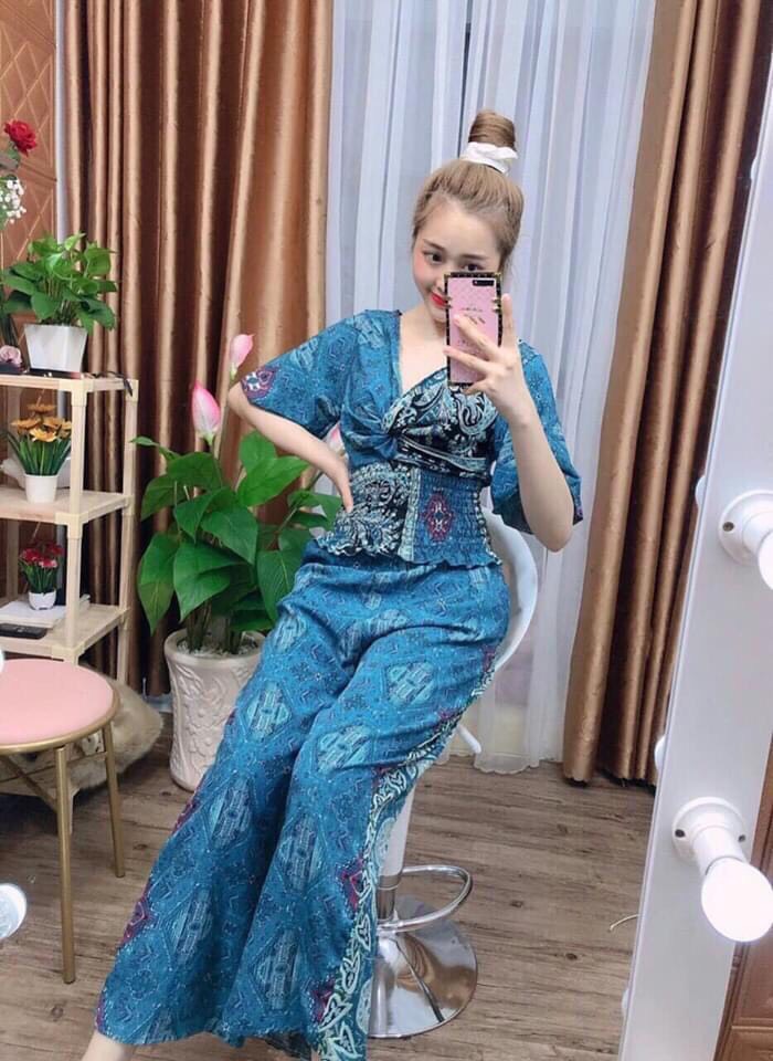 Sét bộ lụa thổ cẩm cổ v -MTB