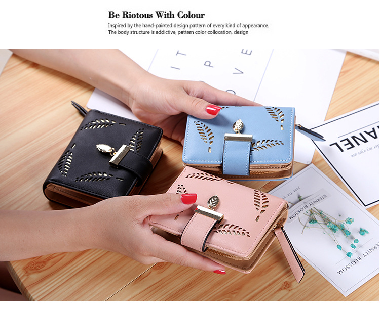 Ví Thời Trang Hình Lá Cổ Điển Ví Nữ Mini Nhiều Ngăn Ví Đựng Thẻ Ngắn Bằng Da PU Ví Cầm Tay