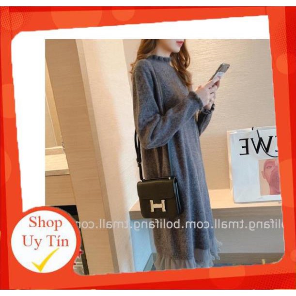 ( MẪU MỚI ) ✅ Váy len suông dành cho bà bầu mùa đông ấm áp chân voan tay và cổ bèo B24