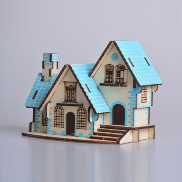 Đồ chơi gỗ lắp ráp 3D- Mini Blue House- cắt Laser