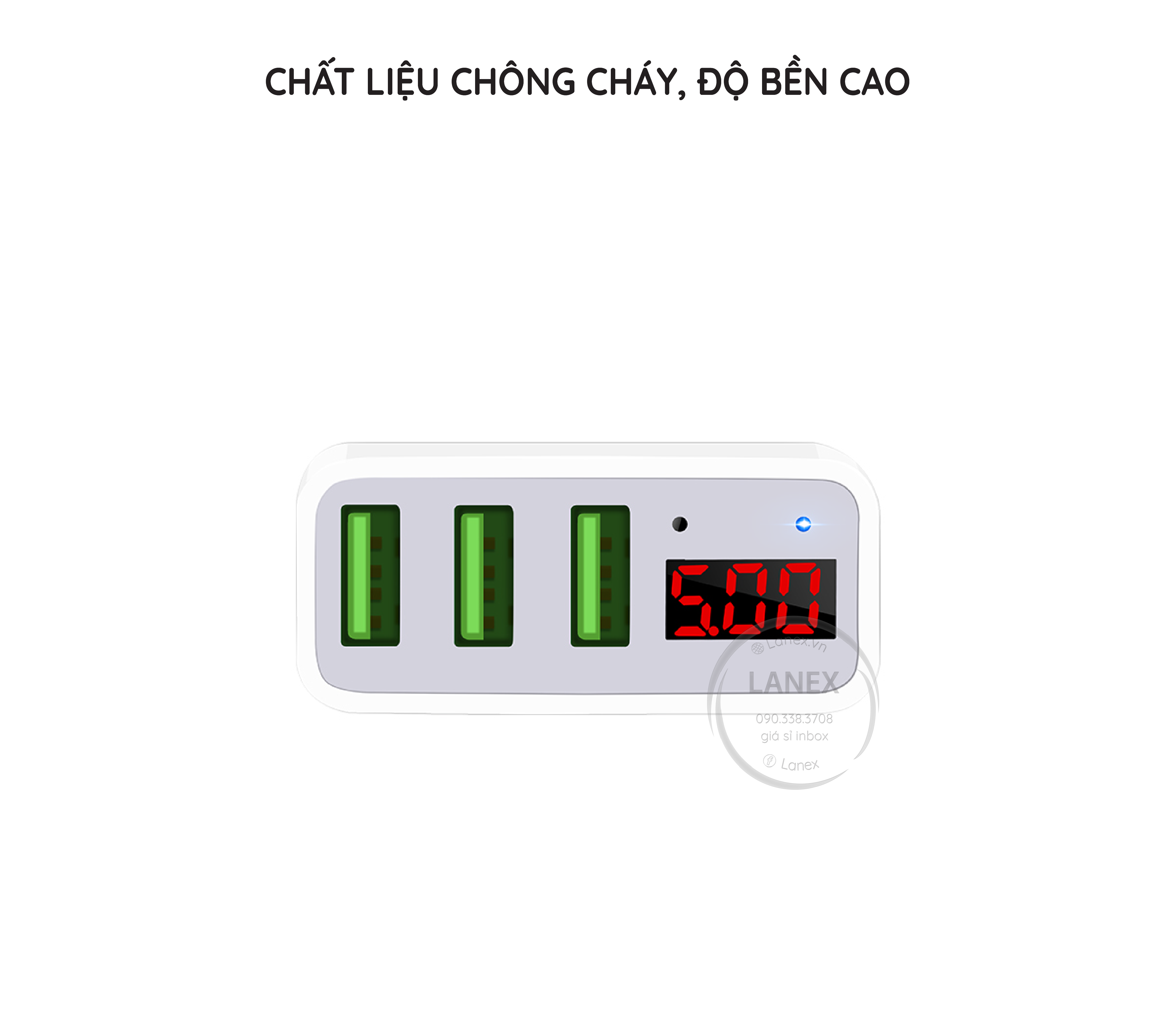 Cóc Sạc Nhanh Hoco C15 3 Cổng Usb 3.4a Màn Hình Led