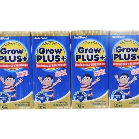 Lốc 4 hộp sữa pha sẵn Grow Plus xanh 180ml - Dinh dưỡng tăng cân cho bé trên 1 tuổi