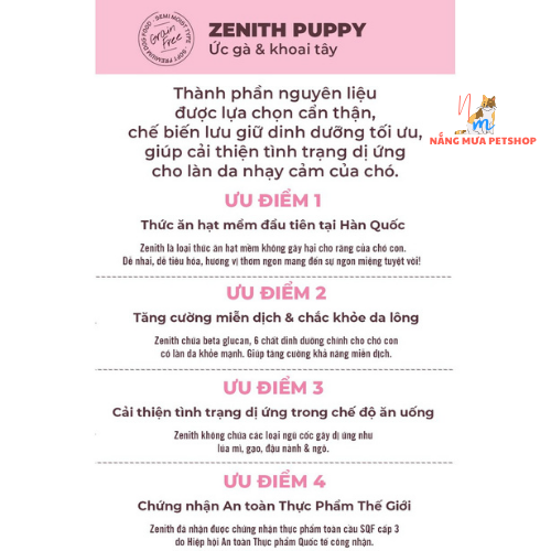 Thức ăn cho chó hạt mềm Zenith hạt cho chó con