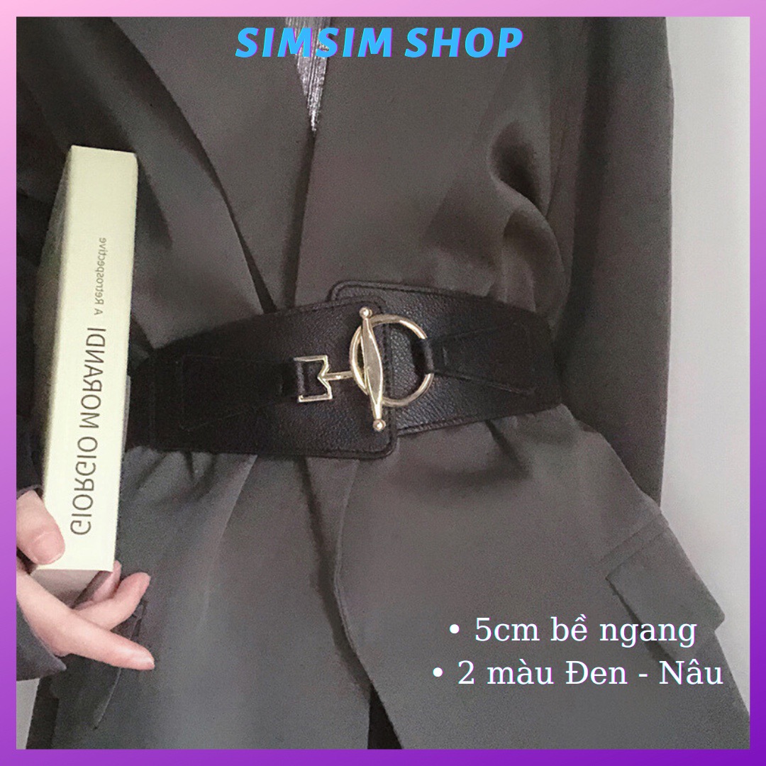 Đai váy belt váy nữ bản to 5cm phối da mặt vàng ĐV020 Simsim shop đai thắt lưng váy nịt áo đầm
