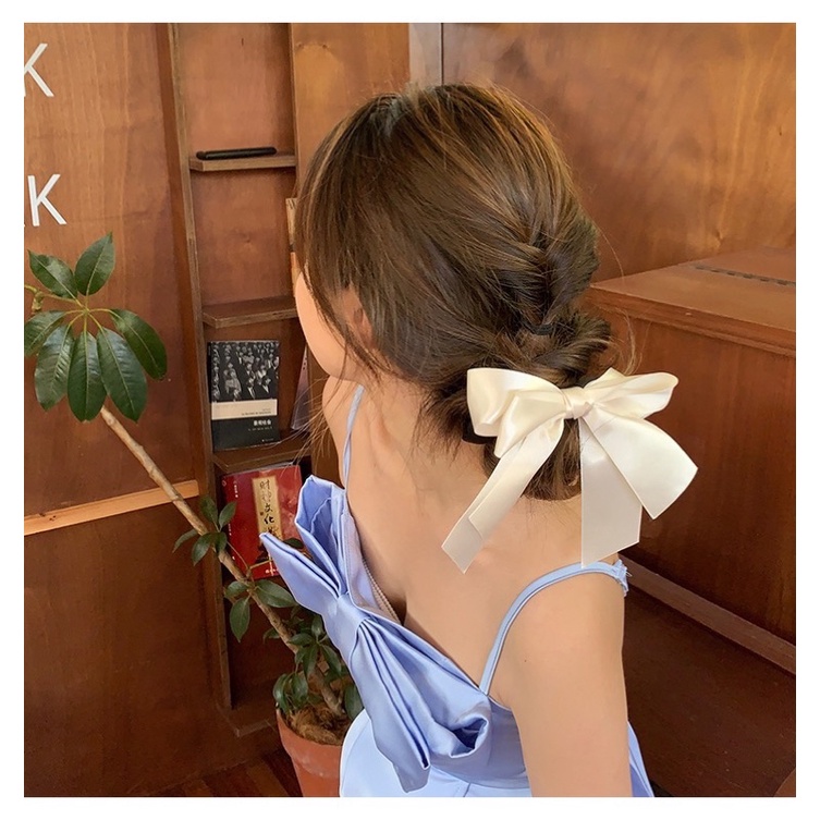 Cột tóc scrunchies lụa phối nơ bản to dễ thương kiểu Hàn Quốc, phụ kiện tóc Bot Doris