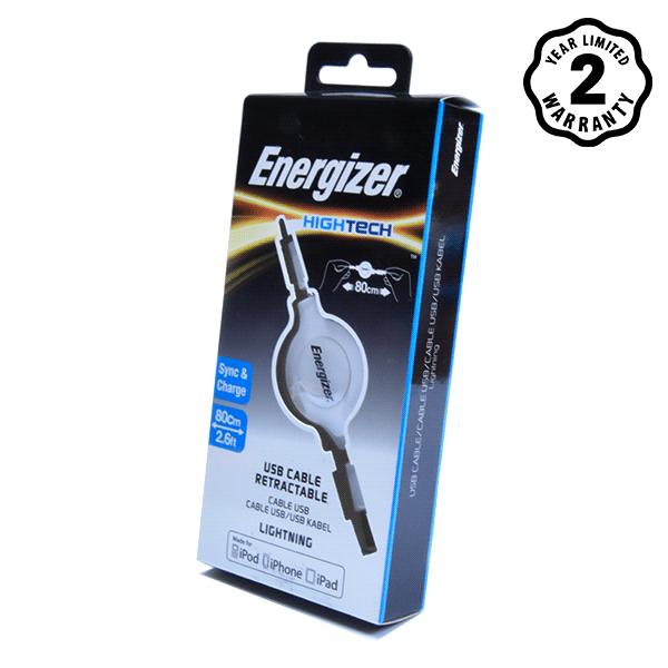 CÁP RÚT ENERGIZER HT USB LIGHTNING 80CM MÀU TRẮNG - C31UBLIREWH4