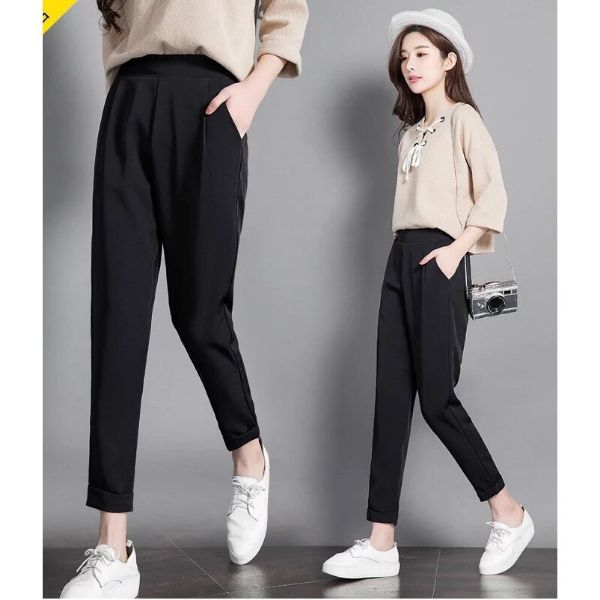 Quần baggy chun lưng khóa sườn màu đen xinh xắn