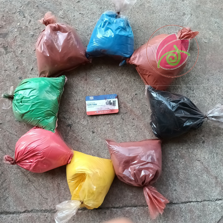 [sơn chậu] Bột màu 1 lạng đen , đỏ chu , vàng , đỏ tươi, xanh ngọc, xanh lá mạ, xanh dương, nâu socola, nhũ vàng, nhũ đồng