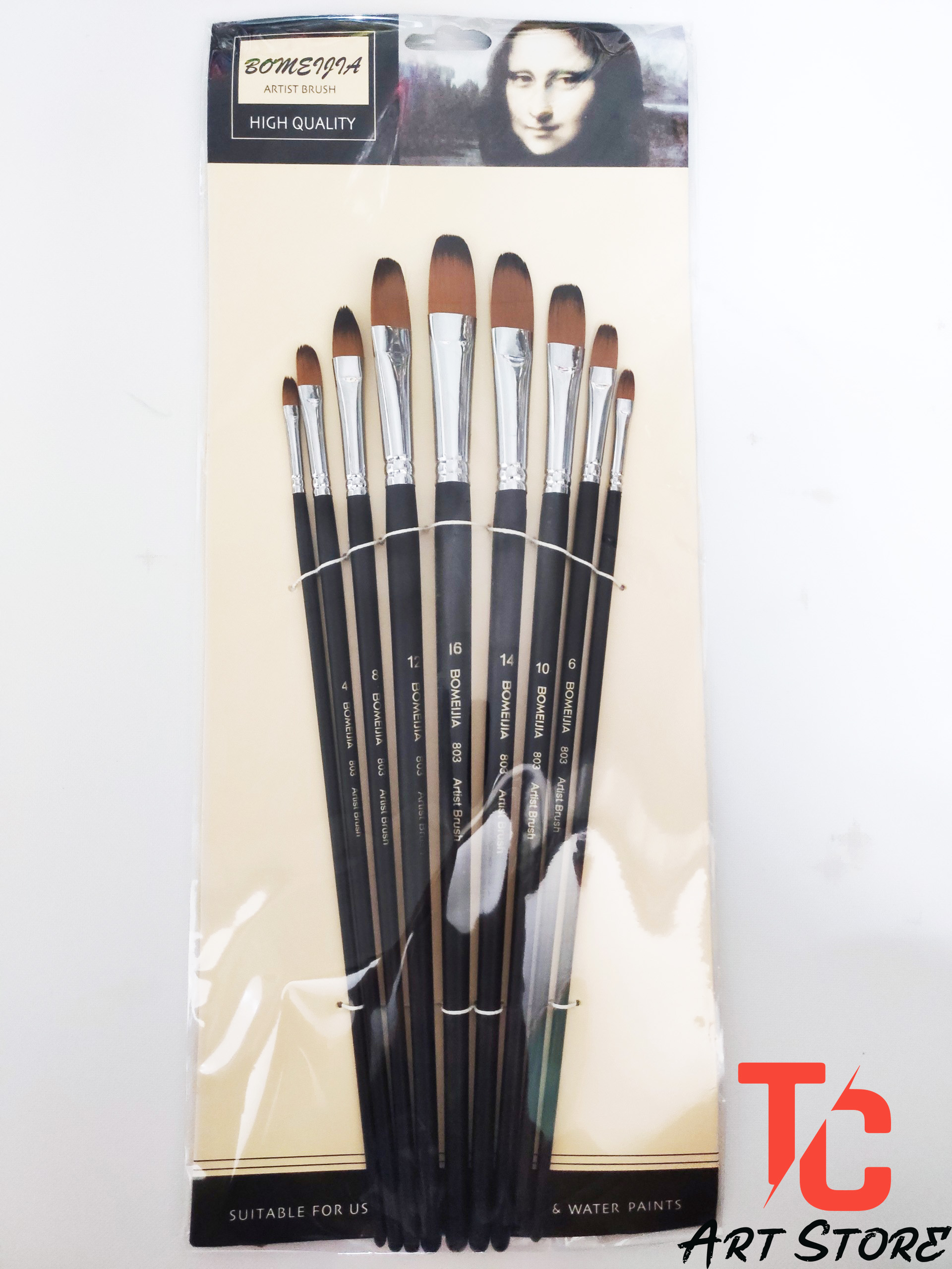 [TC Art Store] Bộ 9 Cọ Đầu Nhọn Bomega High Quality ( Thân Đen )