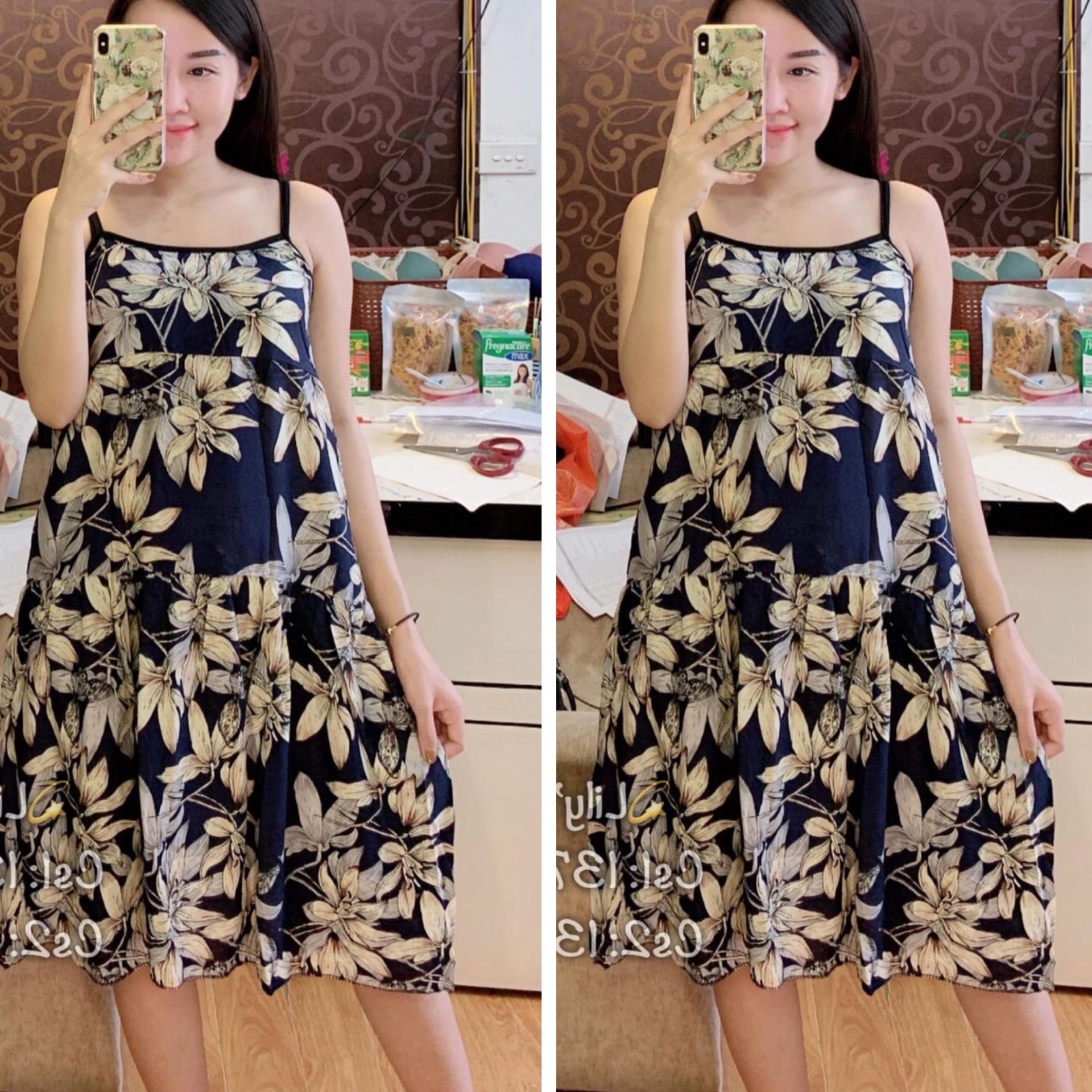 Váy lanh bầu mặc nhà chất mát