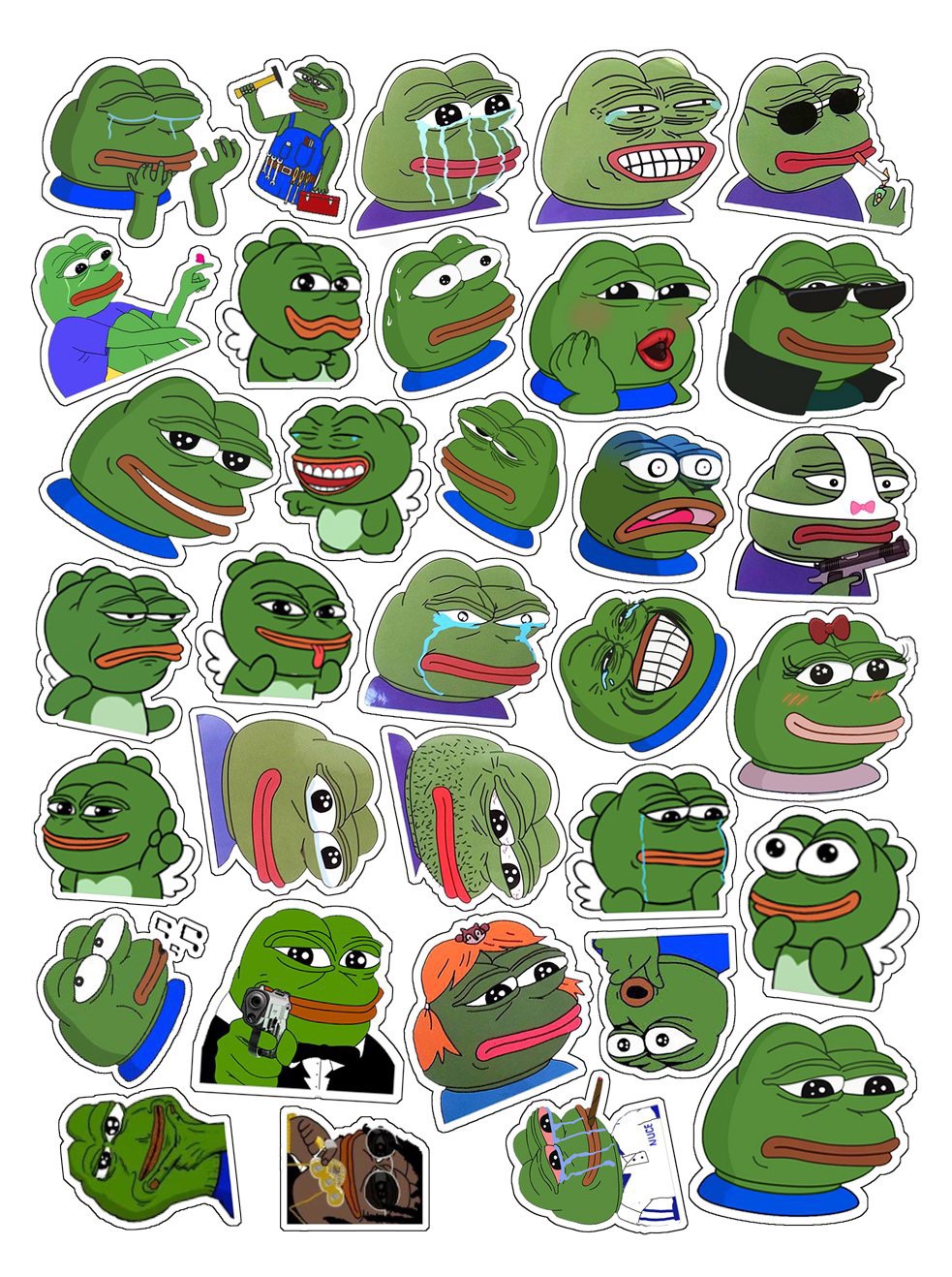 Combo 30->60 Sticker ếch xanh meme ép lụa khác nhau