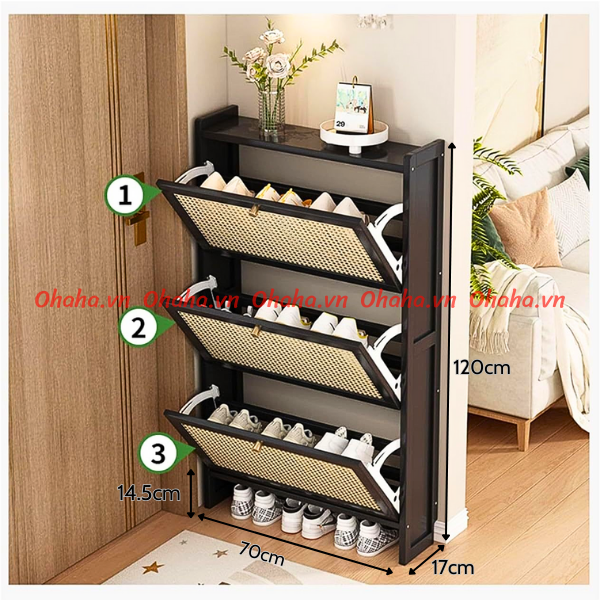 [ Freeship HCM] [Có ảnh thực tế]  Tủ giày siêu mỏng cánh mây đan cao cấp Ohaha - TGCC019