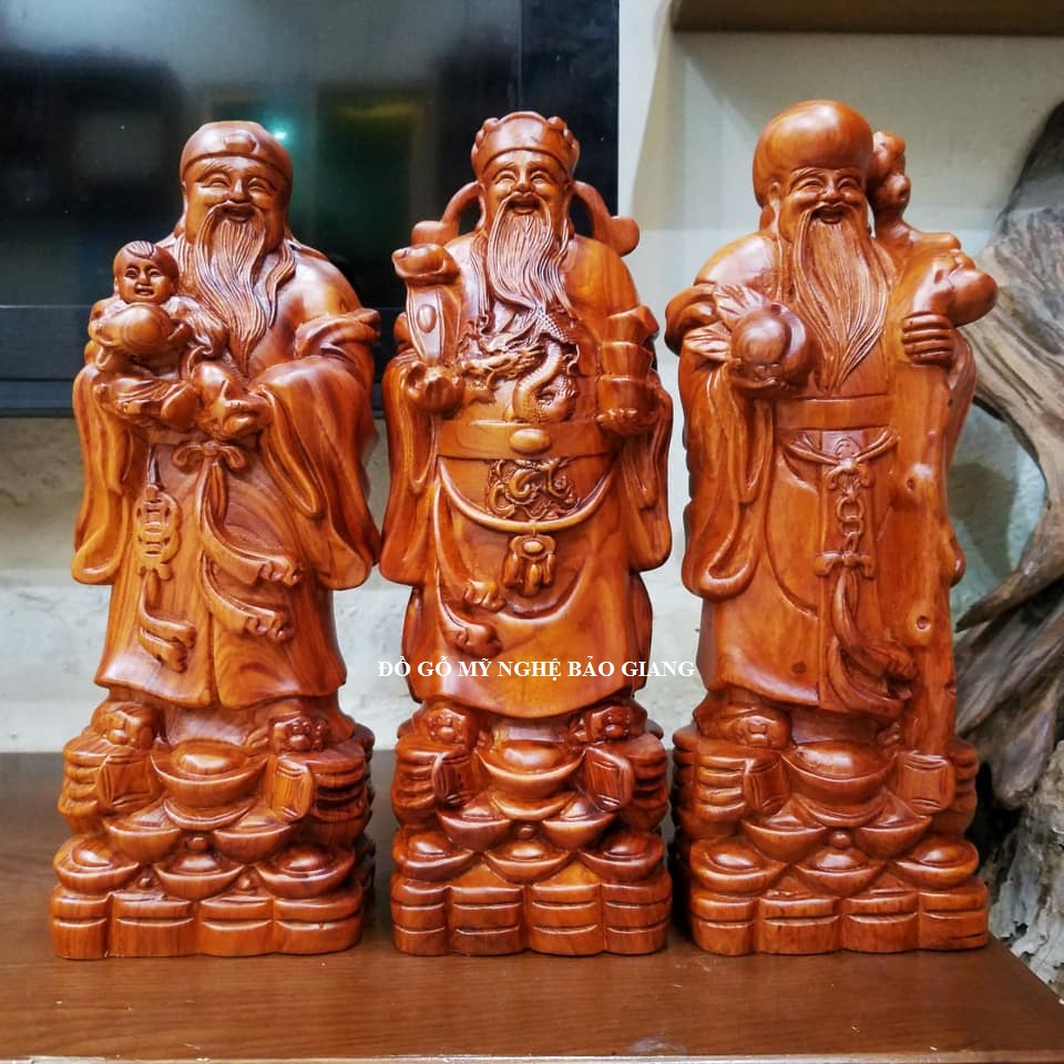 Tượng phúc lộc thọ gỗ hương cao 30cm