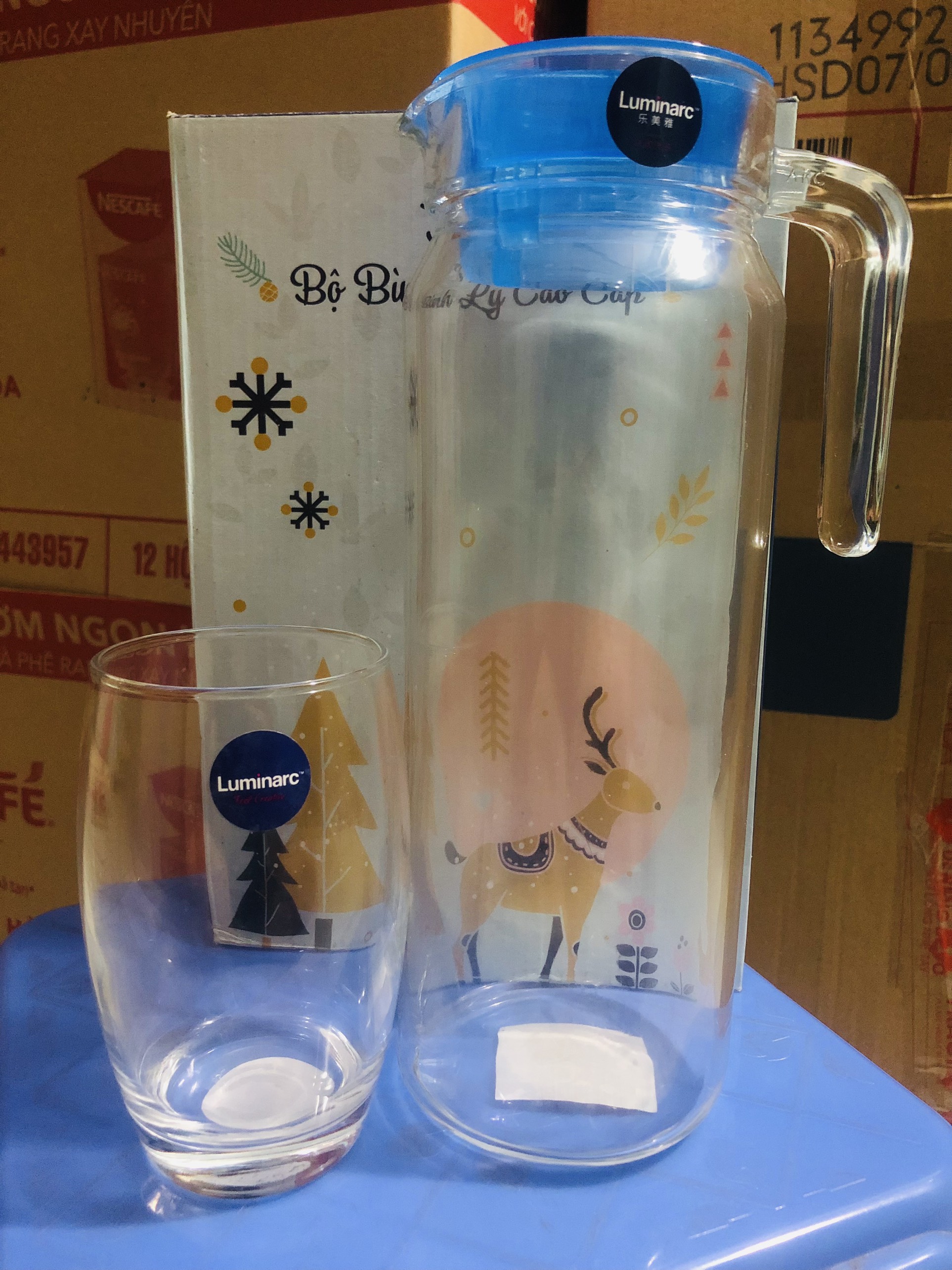 Bộ bình và 1 ly thủy tinh Luminarc trơn