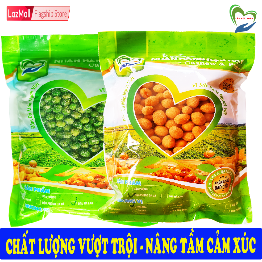 Combo 1KG: Đậu Phộng Da Cá Phô Mai và Đậu Hà Lan Rang Muối Tâm Đức Thiện 2 x Túi ZIP 500GR Thực Phẩm Đóng Gói Đóng Hộp Ăn Liền đồ ăn vặt Lazada bánh kẹo quà Tết
