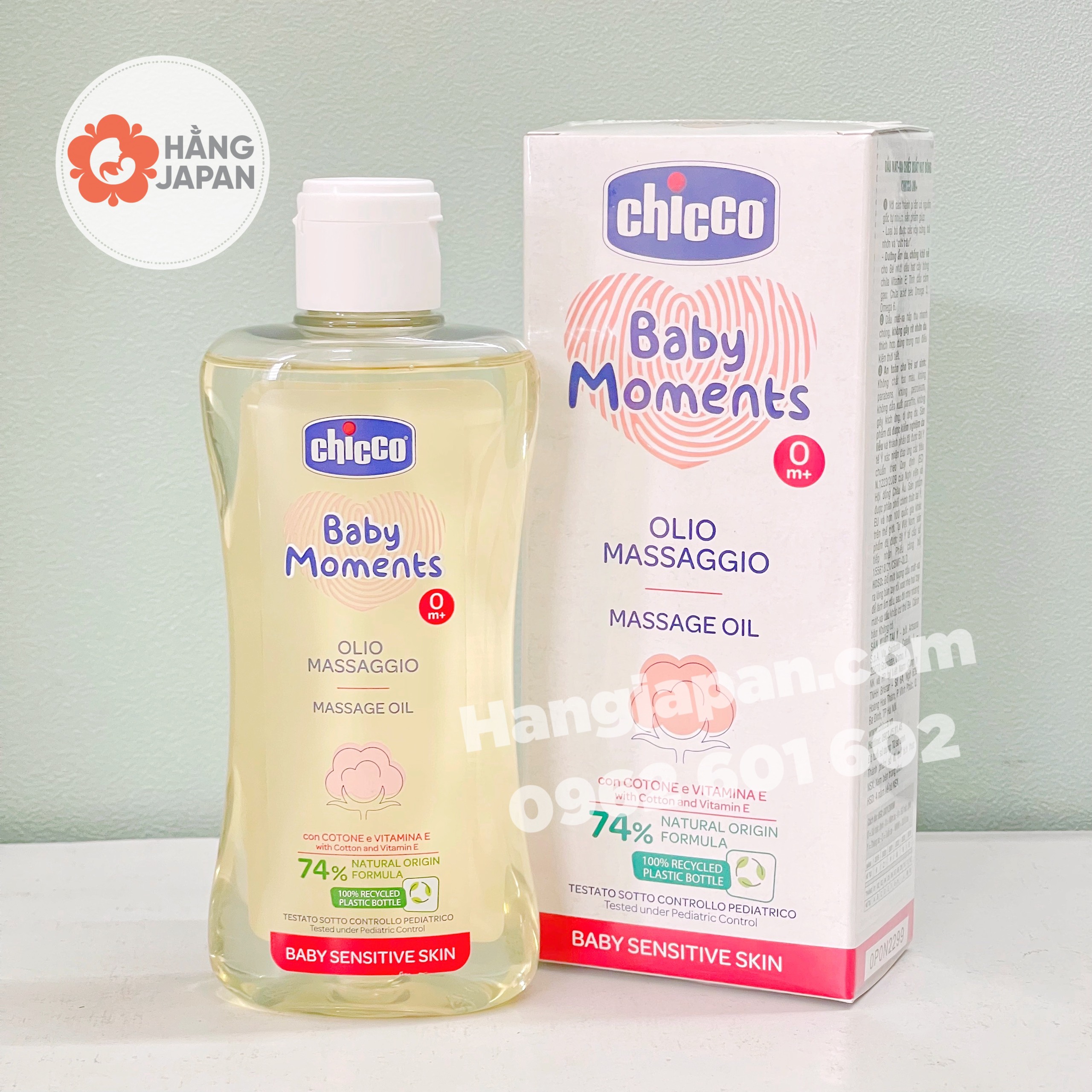 Dầu massage Chicco hạt bông cho bé 0M+ chai 200ml - Hàng Ý