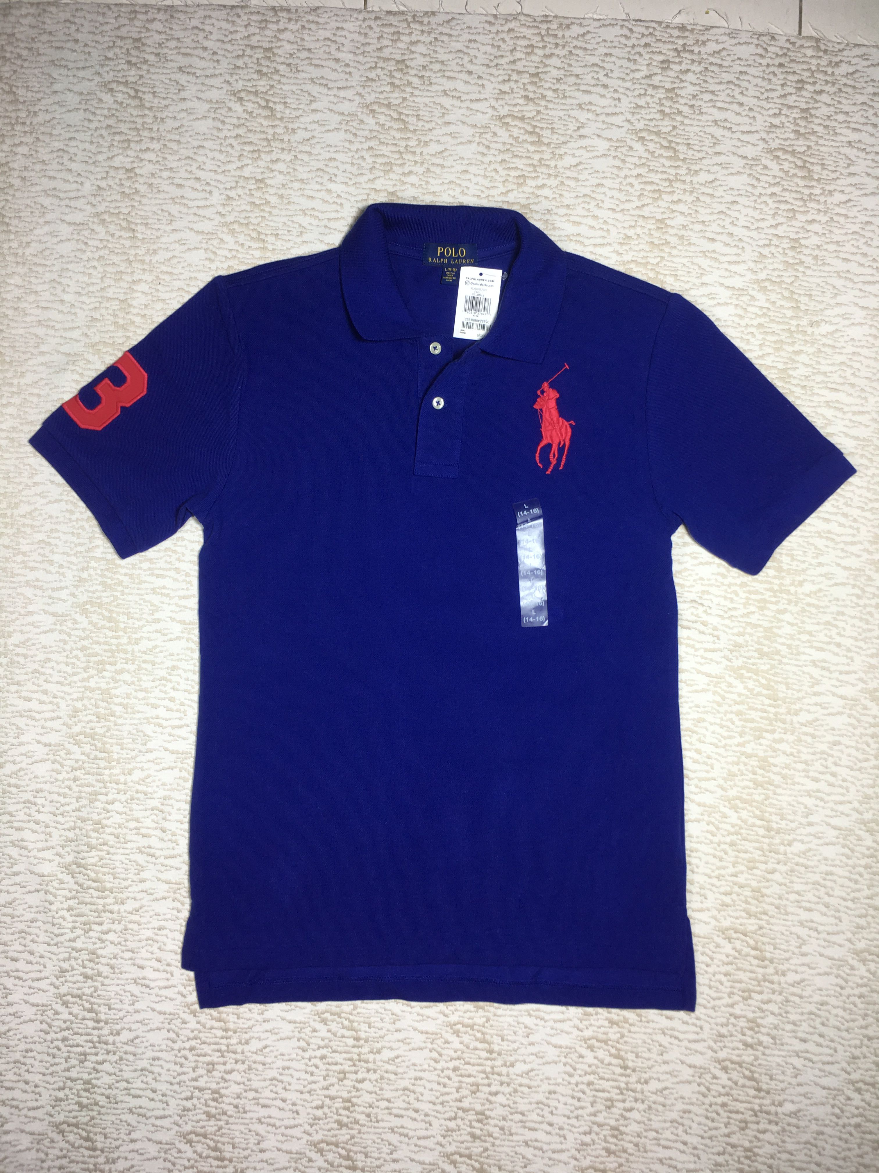 Áo thun polo nam Polo Ralph Lauren cotton cổ bẻ ngắn tay màu xanh dương  size L 