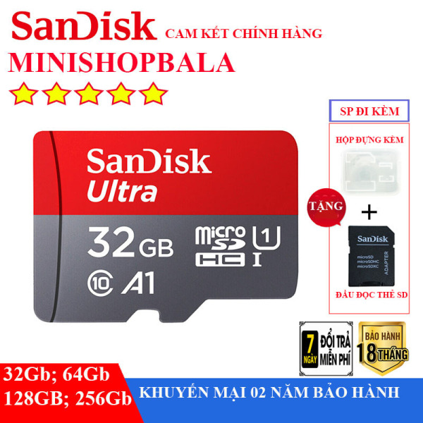 thẻ nhớ micro 32gb,64gb,128gb,26gb,Thẻ SANDISK, bảo hành lên đến 4 năm. Tặng kèm đầu đọc SD.