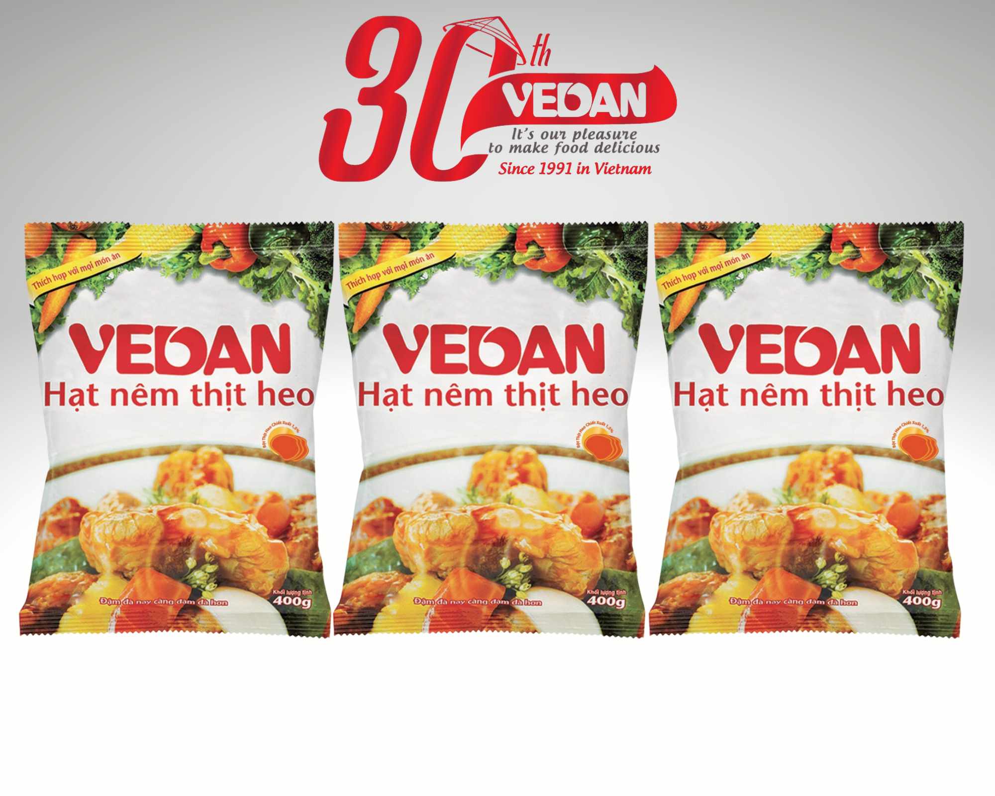 Combo 3 Gói Hạt Nêm Thịt Heo VEDAN 400g - Kèm Quà Tặng