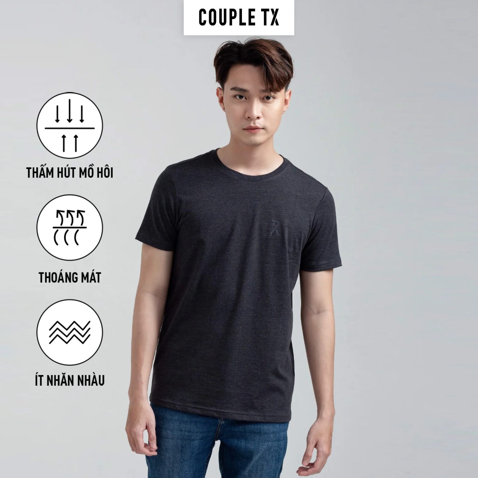 Áo Thun Nam  Couple TX-  Áo Thun Trơn, Cổ Tròn Basic In Logo X