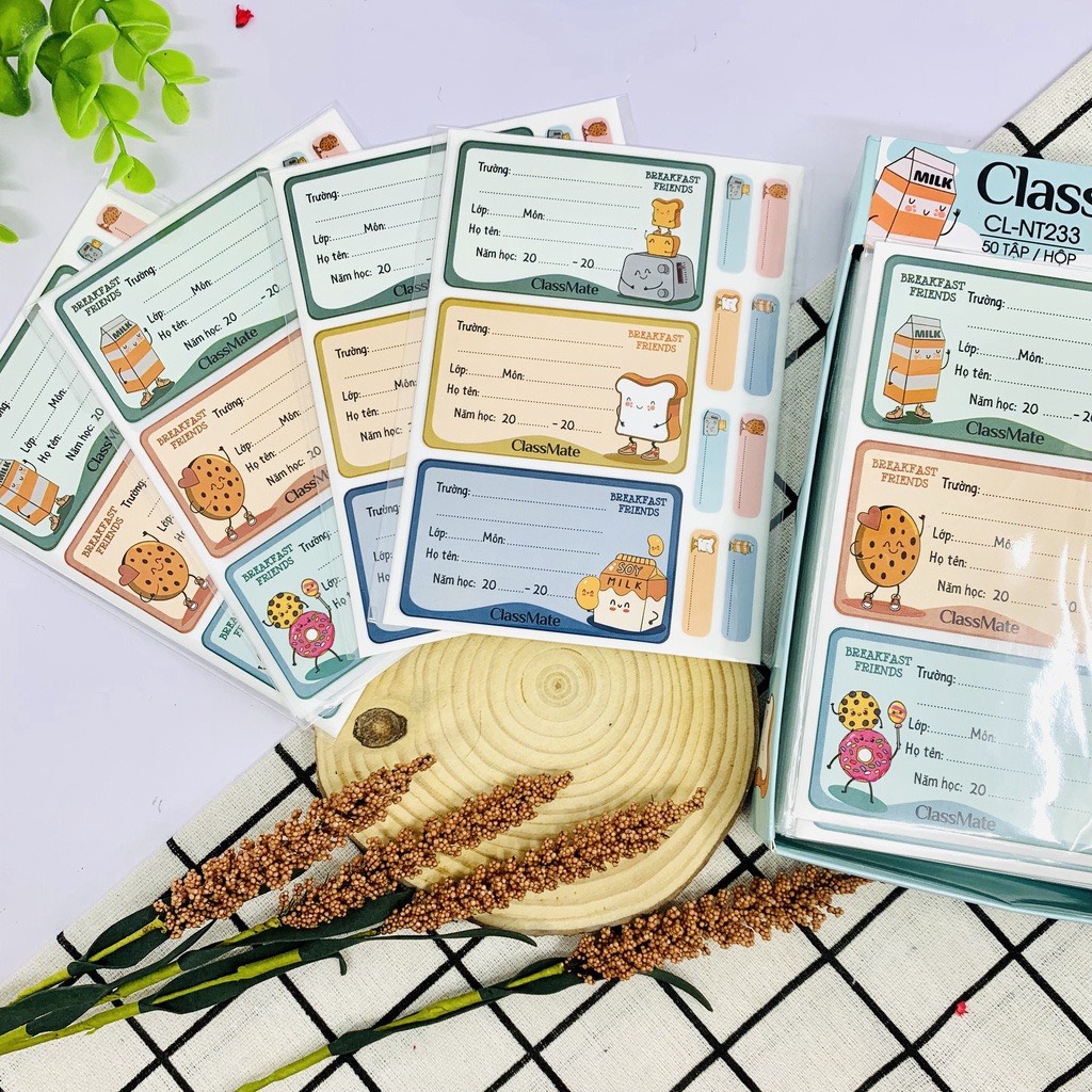 COMBO 30 Set Nhãn Vở Có Keo Dán Sẵn