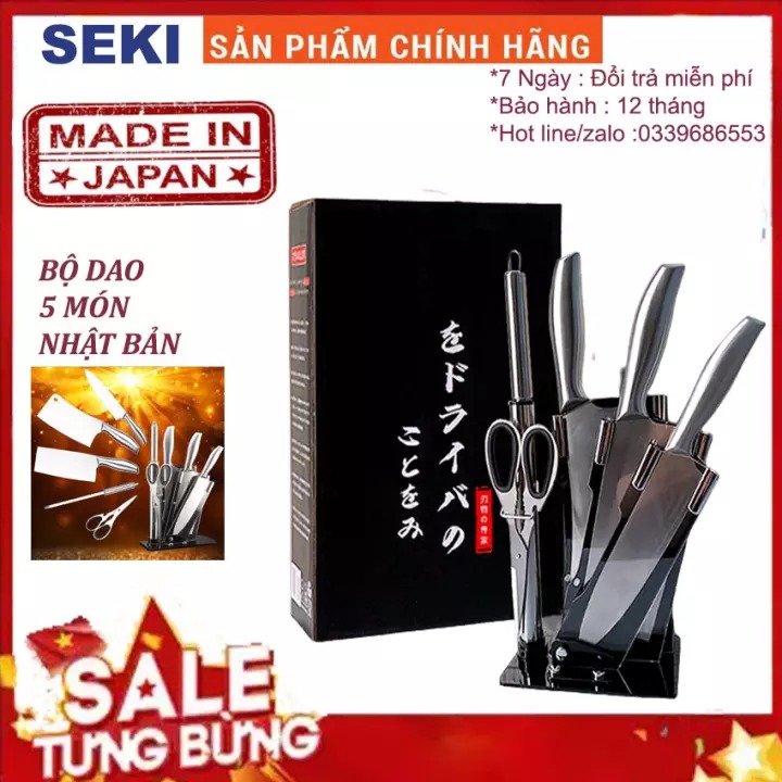[HCM][  SALE OFF ]   BỘ DAO 5 MÓN CAO CẤP NHẬT BẢN SEKI . BỘ DAO NHÀ BẾP 5 MÓN  BỘ DAO ĐA NĂNG 5 MÓN  HÀNG CHÍNH HÃNG . CÓ GIÁ ĐỂ GIAO BẰNG NHỰA. DAO CHẶT XƯƠNG  THÁI THỊT  GỌT HOA QUẢ  KÉO  DỤNG CỤ MÀI DAO