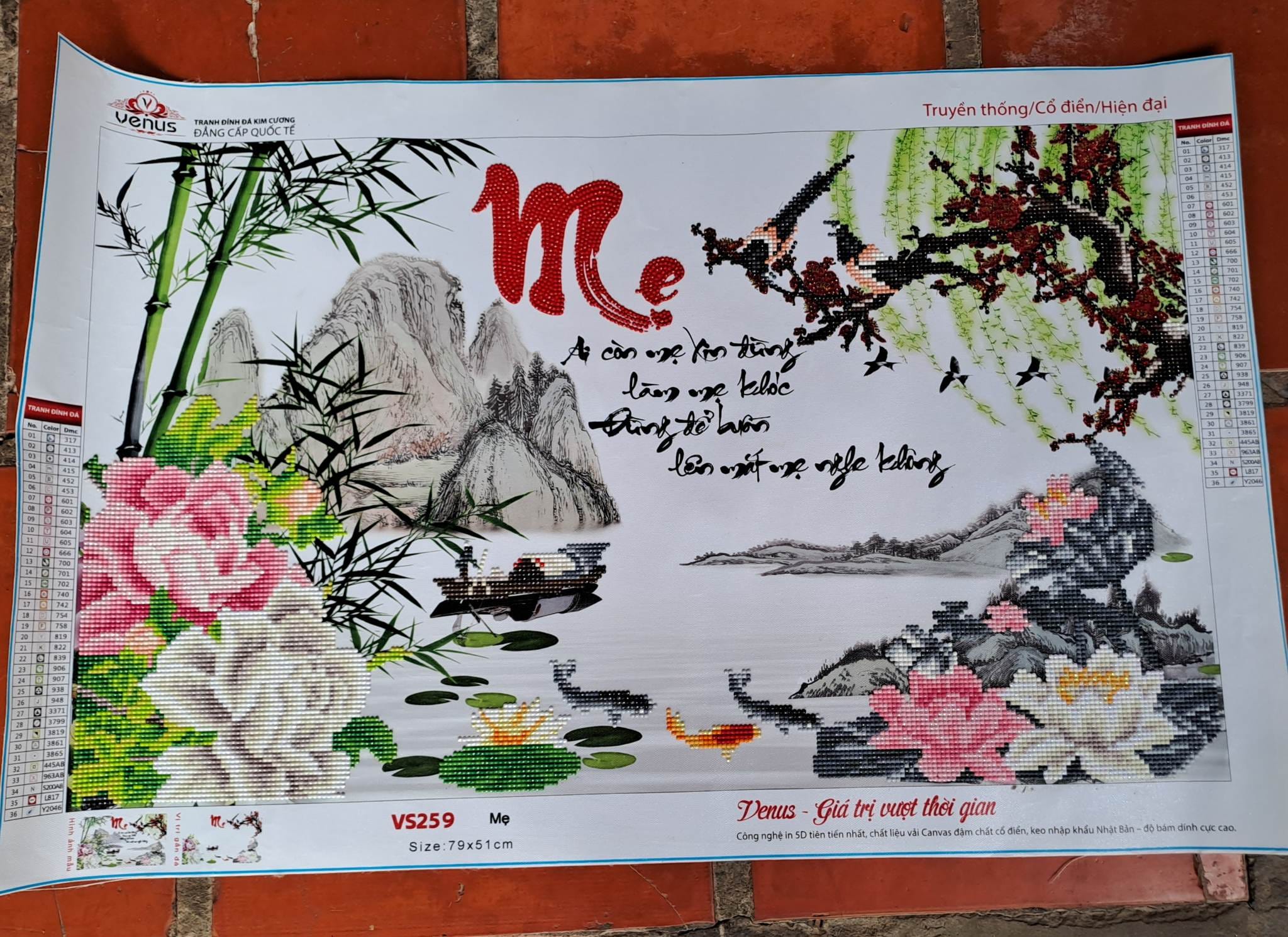 Tranh đính đá 5D Chữ Mẹ  - kích thước: 80x52cm (tranh chưa đính đá)